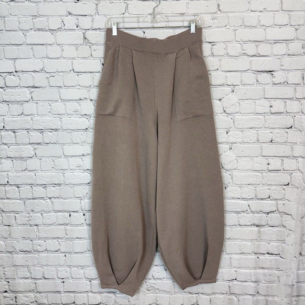 Free People Beach Freya Knit Balloon Pant Tan Women L Linen Blend Boho Eclectic